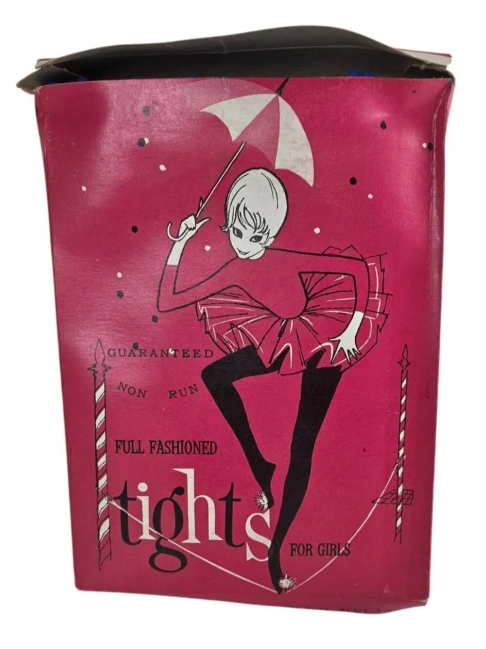 Vtg Girls Full Fashioned Non-Run Tights Blue Size Large Retro Packaging